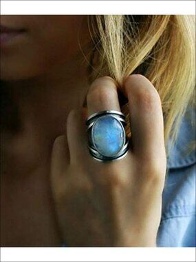 Sterling Silver Moonstone Ring Vintage Wedding Band Size 10